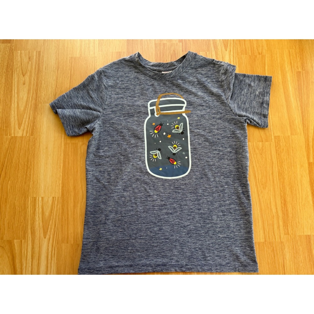 Hanna Andersson Boys Size 10 140 Firefly Jar Graphic T-Shirt Gray Space Dye Tee
